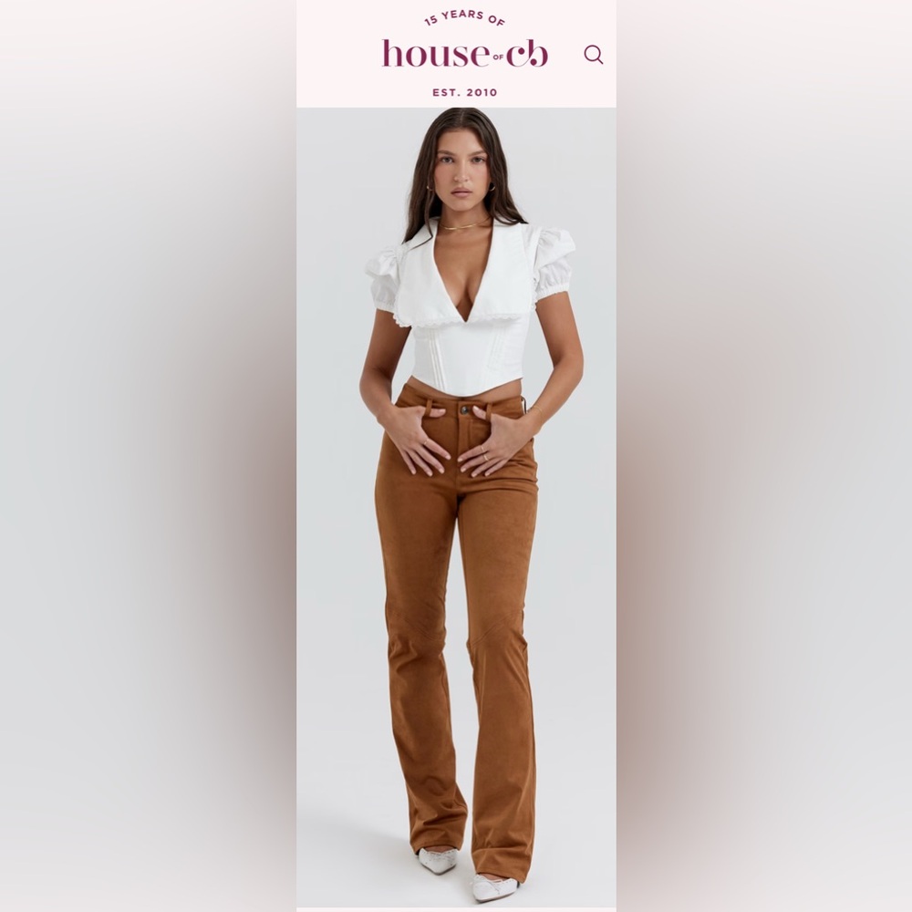 House of CB “Apollo” Vegan Suede Camel Colored Pants - NWT - L+